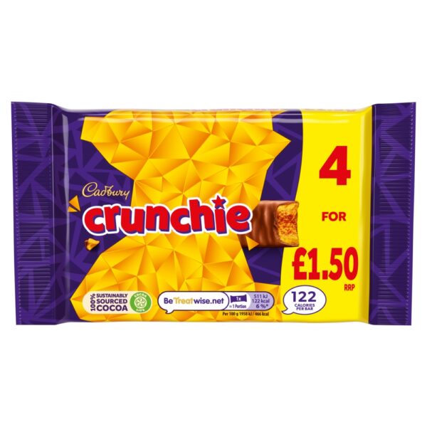 CADBURY Lot de 4 barres chocolat Crunchie 104g