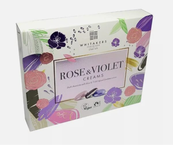 WHITAKERS Coffret chocolat noir à la crème de violette et rose vegan 200g