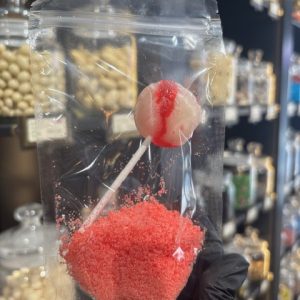 Sucette Framboise avec Poudre Acidulée